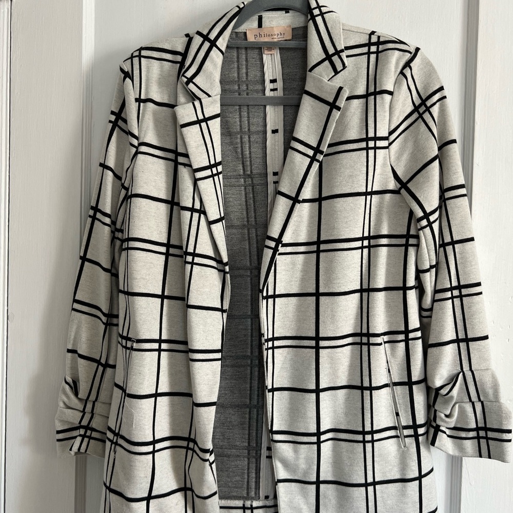 Philosophy Cream and Black Checkered Blazer